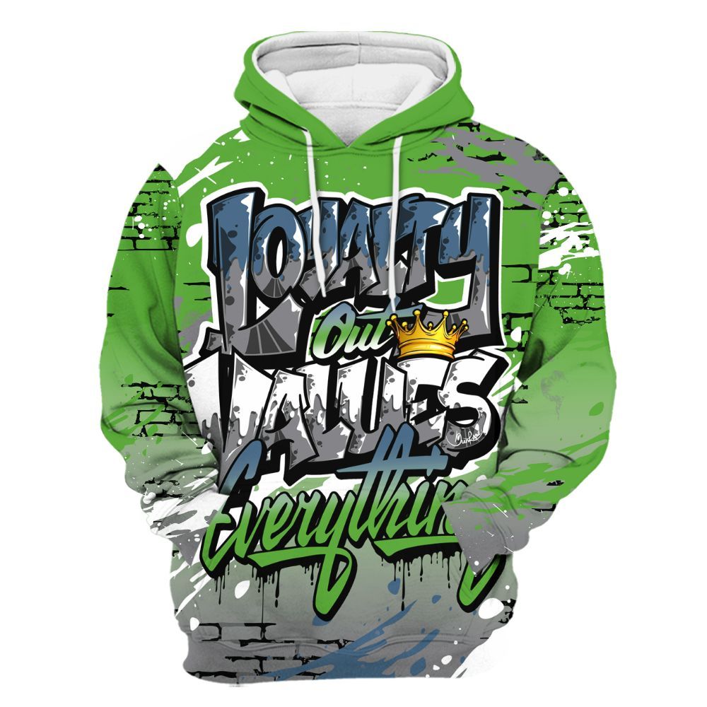 Hoodie To Match Retro Green Bean 5s - Values Of Loyalty Drip All Over Print