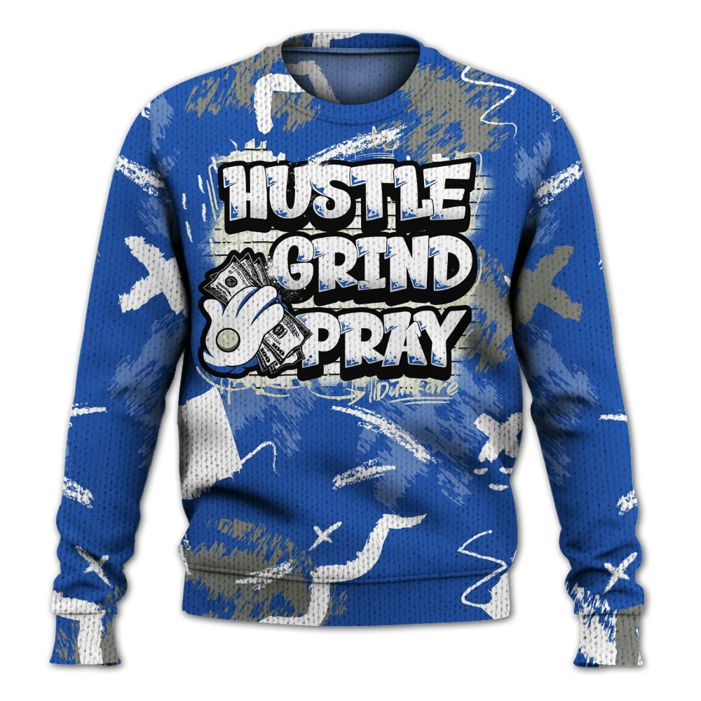 Knitted Sweater To Match Lucky Shorts 3s - Hustle Grind Pray Retro