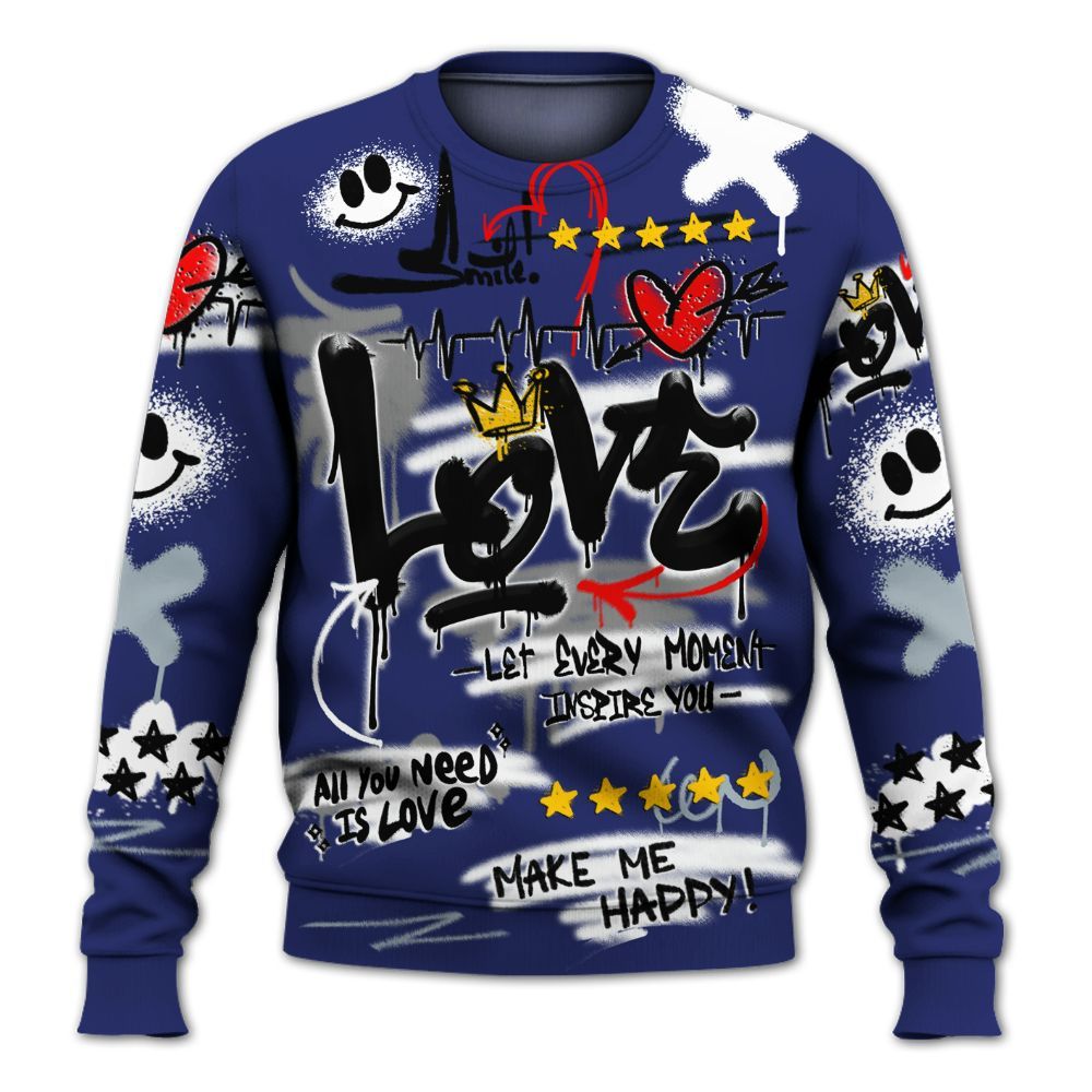 Sweatshirt To Match Midnight Navy 11s - Happy Love Beats Graffiti Streetwear All Over Print