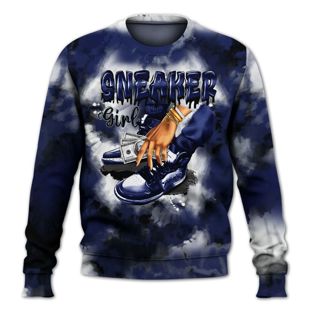 Sweatshirt To Match Midnight Navy 11s - SNEAKER Girl Money Drip Tie Dye All Over Print
