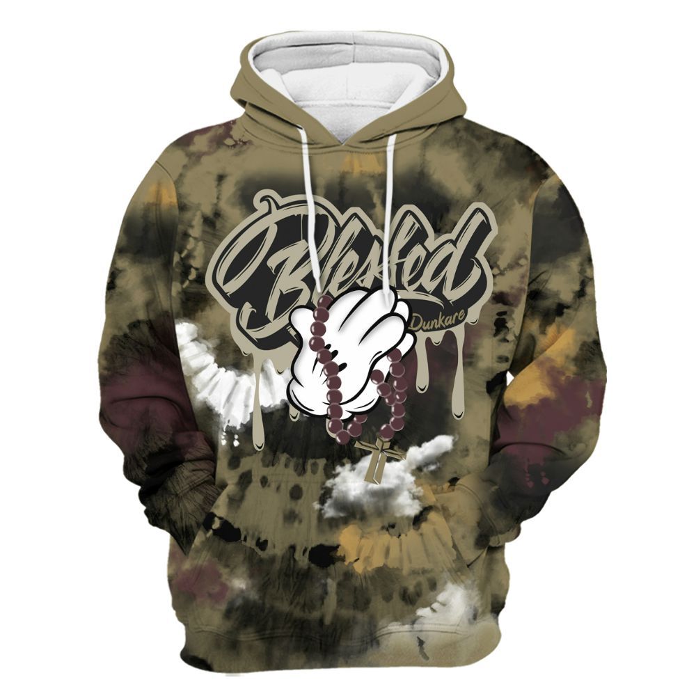 Hoodie To Match Black Olive 7s - God Blessed Tie Dye All Over Print