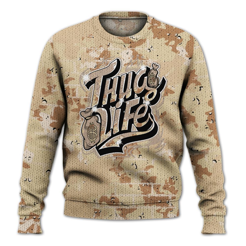 Knitted Sweater To Match Desert Camo 3s - Free Thug Living Graphic Brick Art