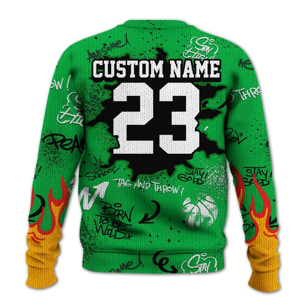 Knitted Sweater To Match Lucky Green 5s - Number 23 Basketball Bear Custom Name