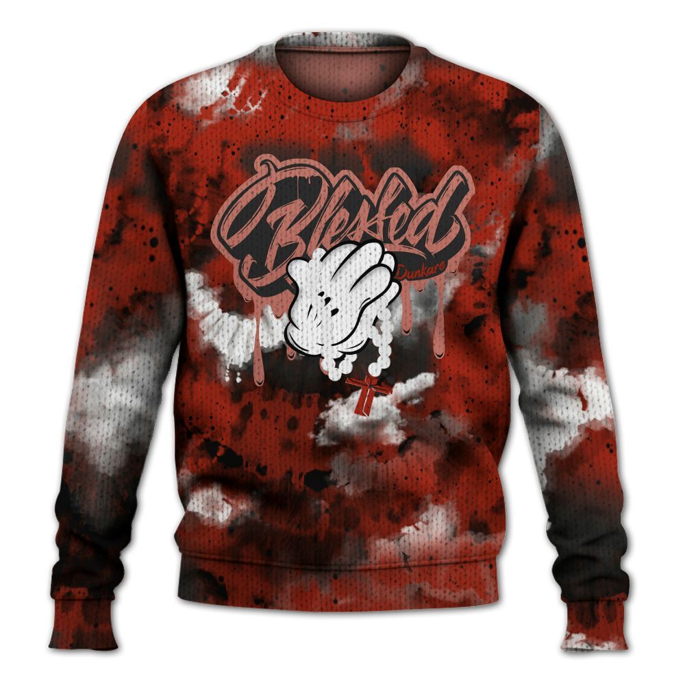 Knitted Sweater To Match Red Cement 4s - God Blessed Tie Dye