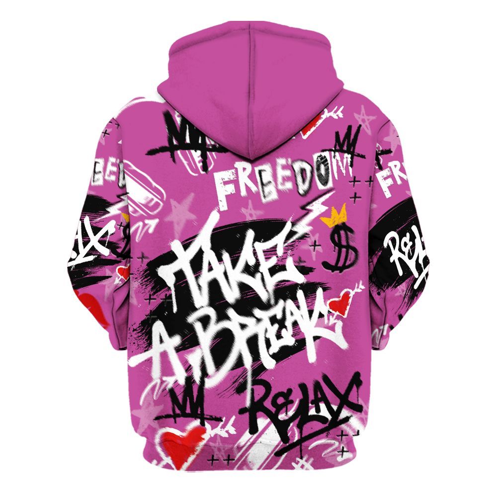 Hoodie To Match Dunk Low Active Fuchsia - Take Break Freedom Graffiti Streetwear All Over Print