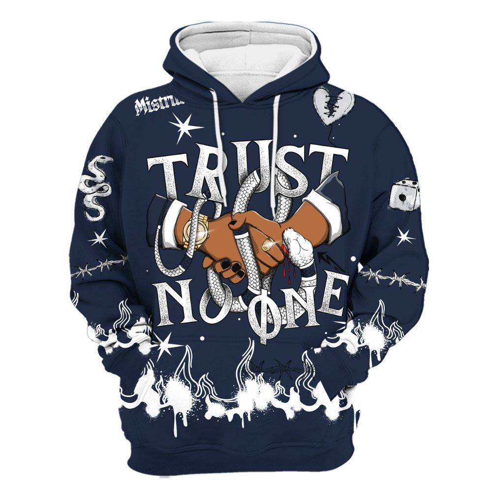 Hoodie To Match Dunk Low White Midnight Navy - Trust No One Snake-Bite Doodle Crayon All Over Print