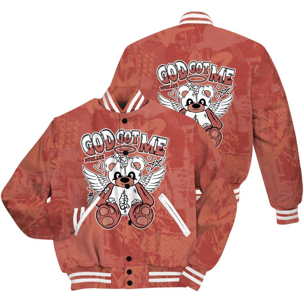 Varsity Jacket To Match Dune Red 13s Shirt - Gods Guides Me Bear Heart Grunge All Over Print