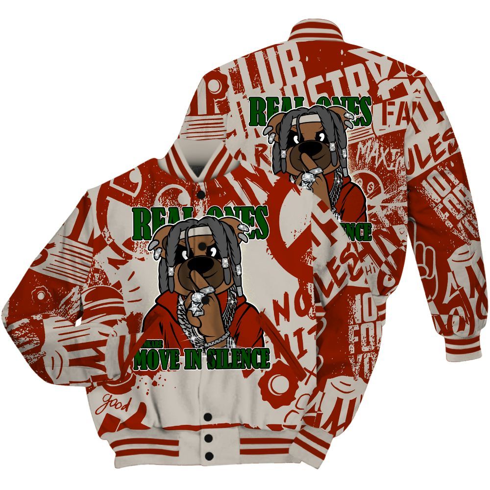 Varsity Jacket To Match El Grito 5s Shirt - Silent Achievers Bear Monogram Graffiti All Over Print