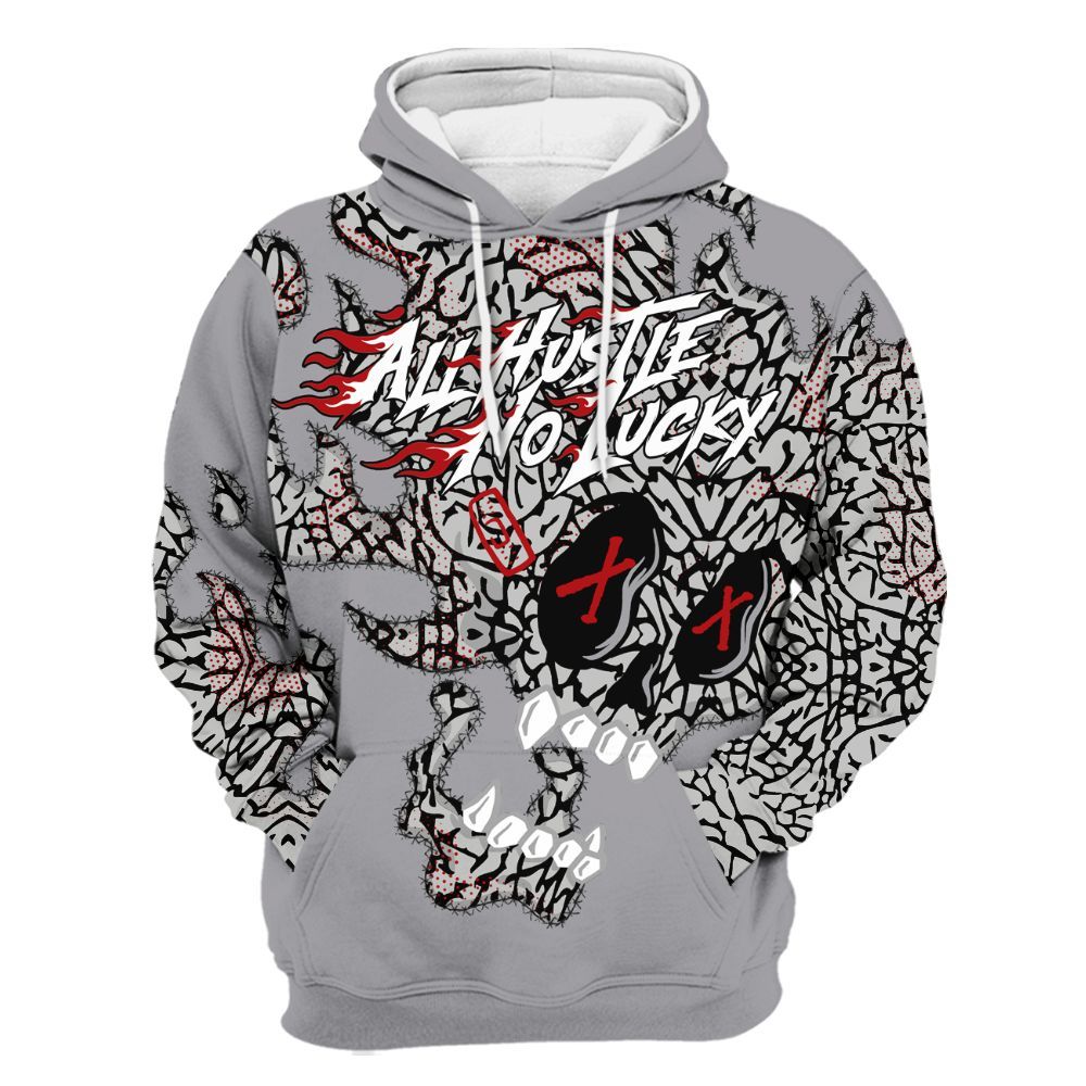 Hoodie To Match Cement Grey 3s - All Hustle No Lucky Skull All Over Print