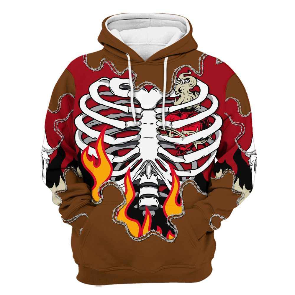 Hoodie To Match Archaeo Brown 5s - Skeleton Heart On Fire All Over Print