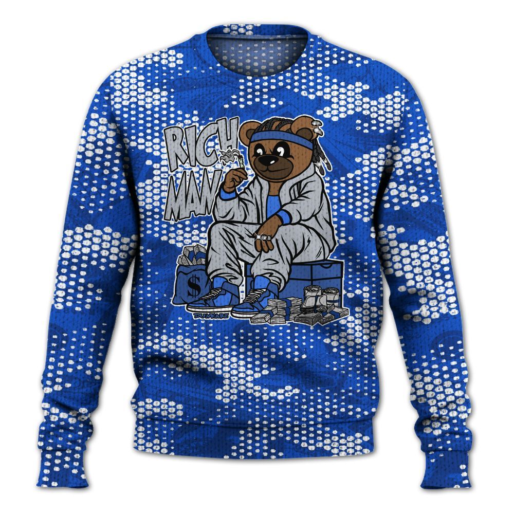 Knitted Sweater To Match Air Foamposite One Royal - Rich Man Bear Banknotes Art