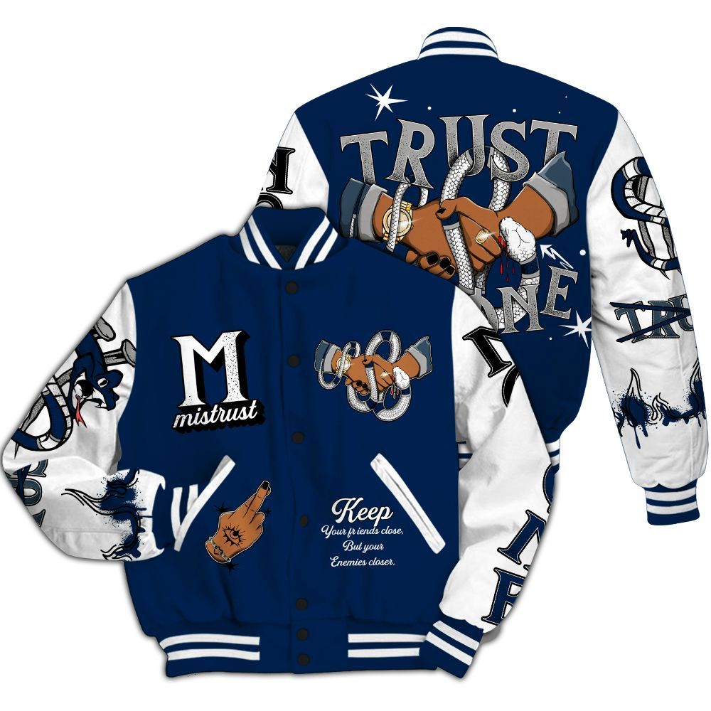 Varsity Jacket To Match SB White Navy 4s - Trust No One Snake-Bite Street Style All Over Print