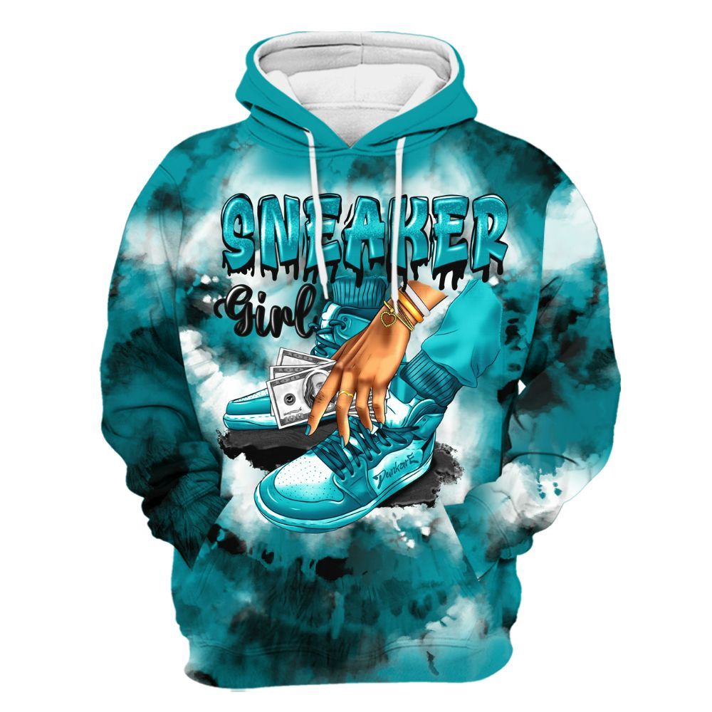 Hoodie To Match Air Griffey Max Aquamarine 1s - SNEAKER Girl Money Drip Tie Dye All Over Print