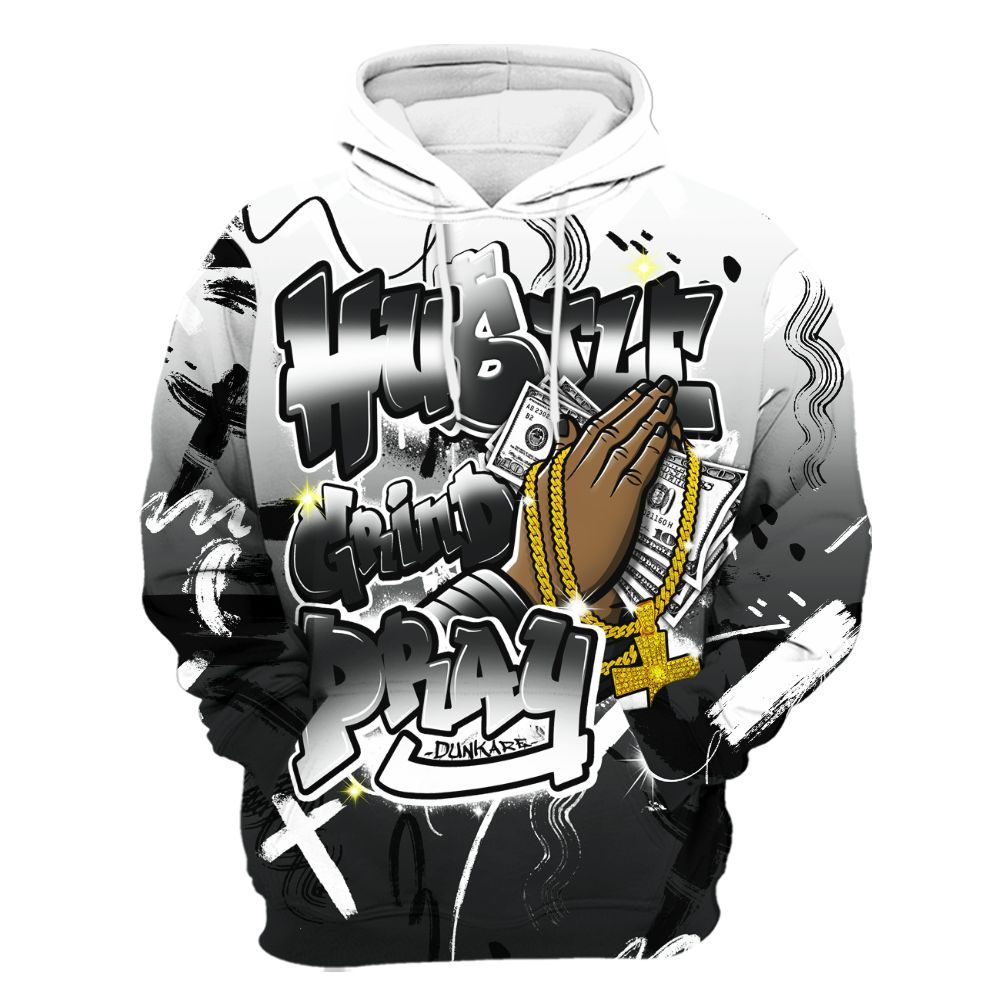 Hoodie To Match Low 85 Metallic Black 1s - Money Hustle Grind Pray All Over Print