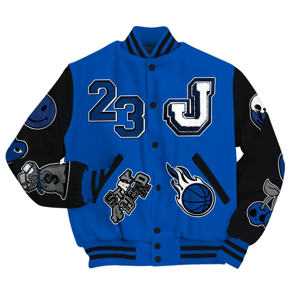 Varsity Jacket To Match Racer Blue 5s - Hustles Money Number 23 All Over Print