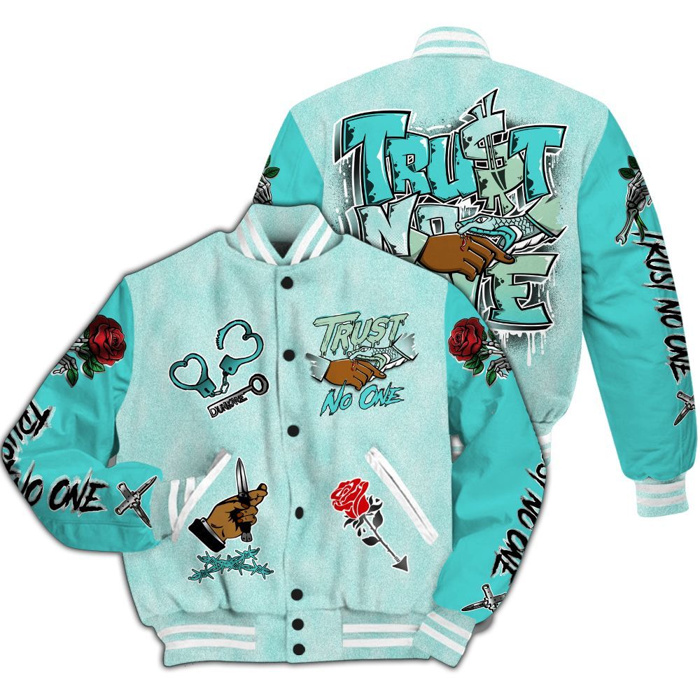 Varsity Jacket To Match Low OG Washed Teal 1s - Trust No One Dripping All Over Print