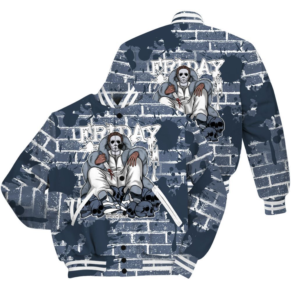 Varsity Jacket To Match Low Diffused Blue 11s Shirt - Friday Brick All Over Print