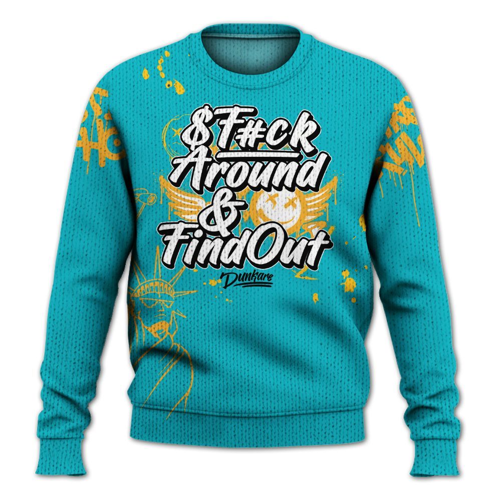 Knitted Sweater To Match Retro Aqua 5s - Graphic Fck Around Find Out