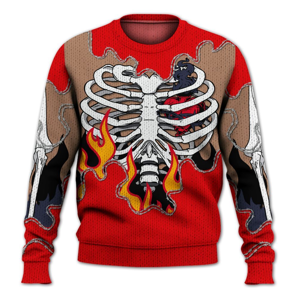 Knitted Sweater To Match Low OG Howard University 1s - Skeleton Heart On Fire