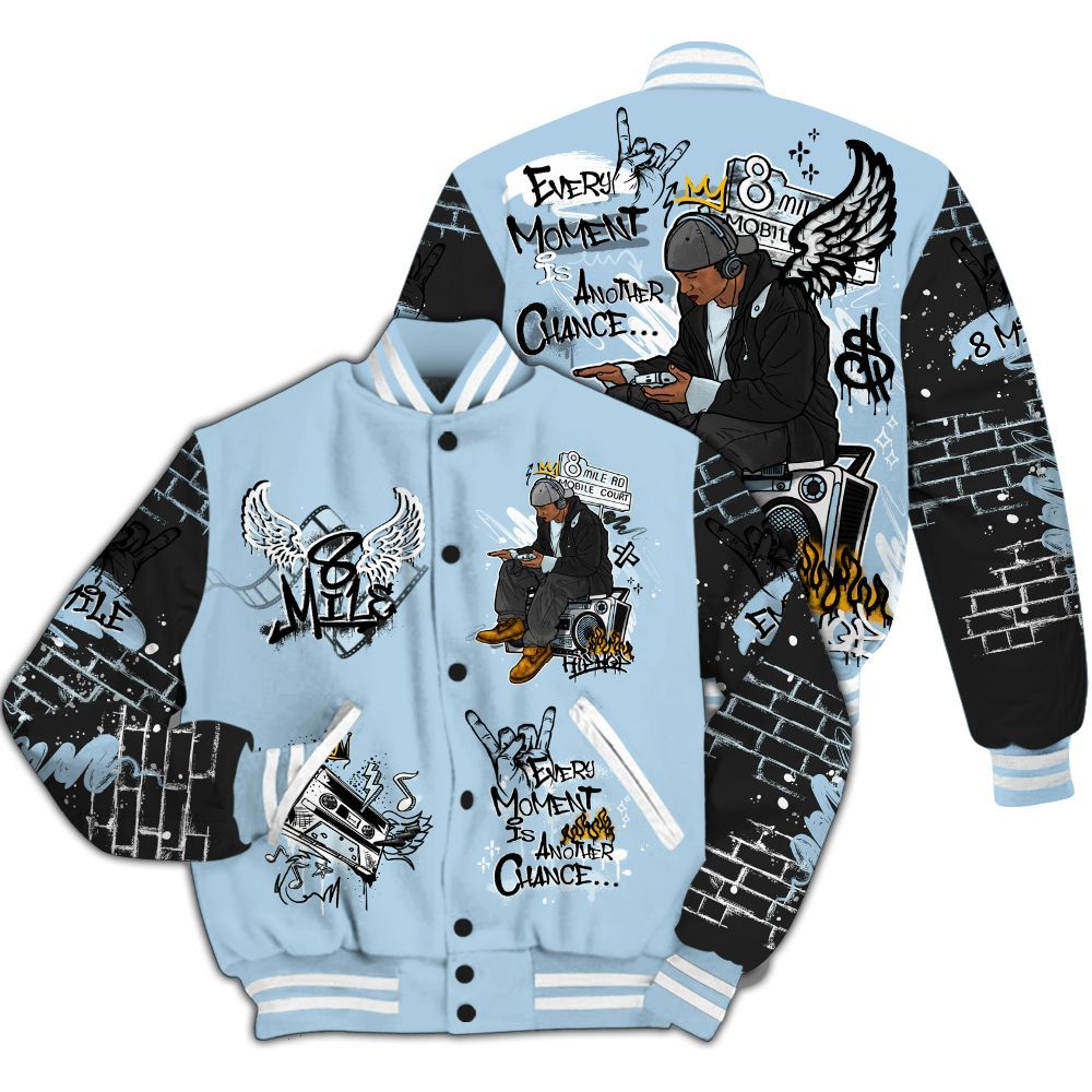 Varsity Jacket To Match Foamposite One Psychic Blue - 8Mile Movie Graffiti All Over Print