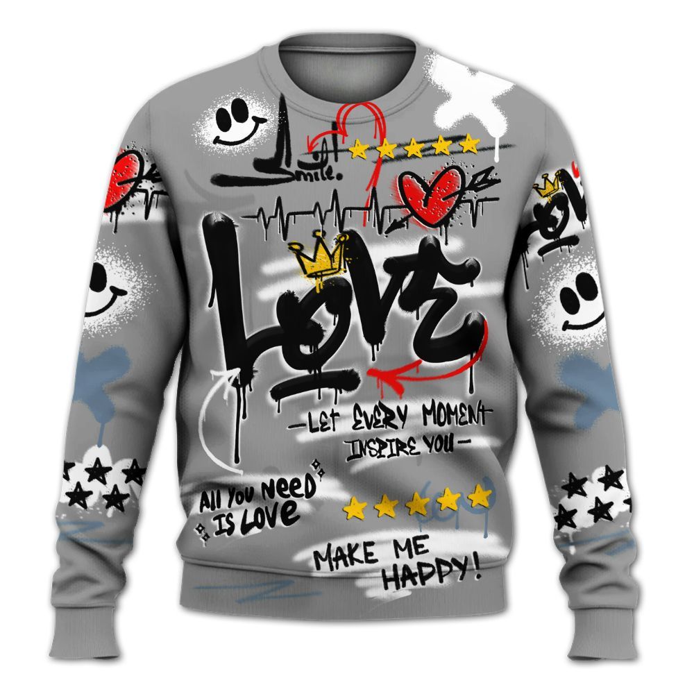 Sweatshirt To Match Black Chrome 6s - Happy Love Beats Graffiti Streetwear All Over Print
