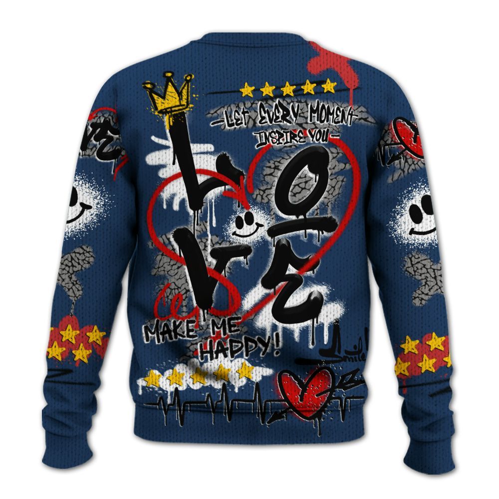 Knitted Sweater To Match SP Sport Royal 3s - Happy Love Beats Graffiti Streetwear