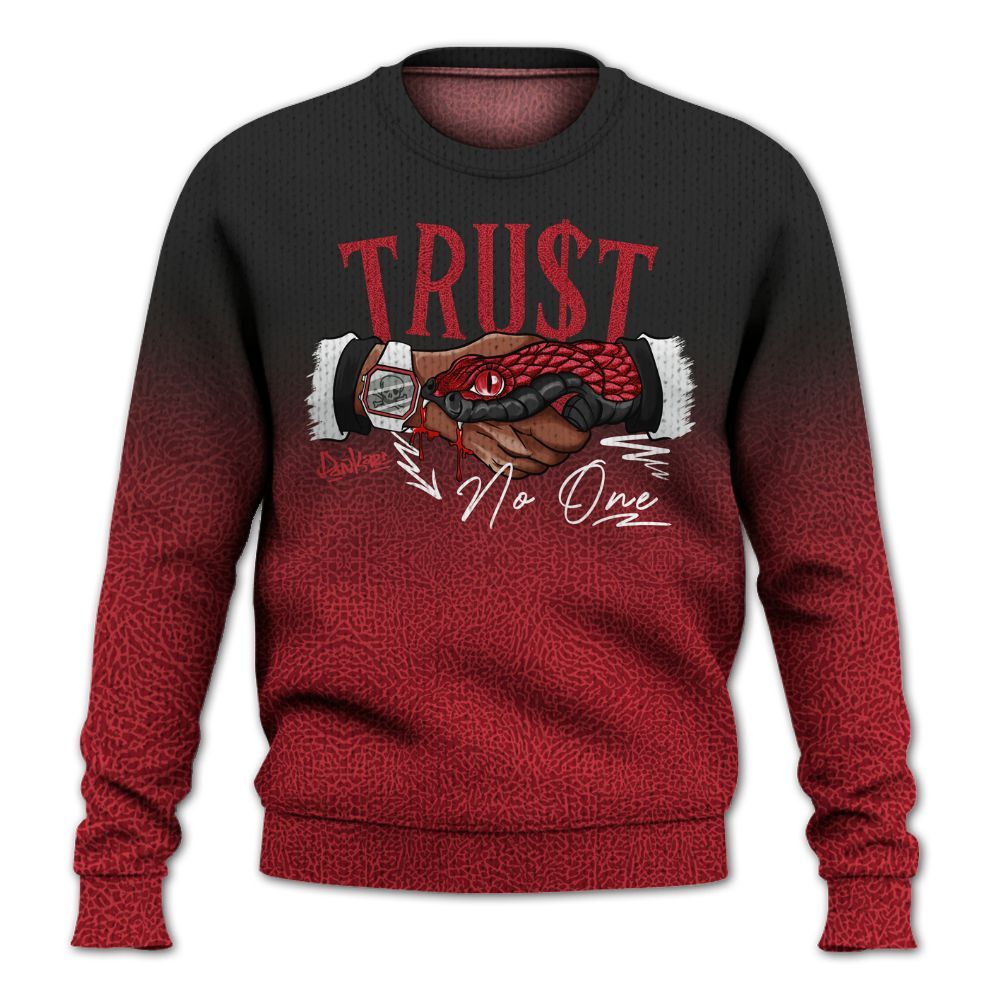 Knitted Sweater To Match High OG Varsity Red 1s - Snake Trust No One Drip