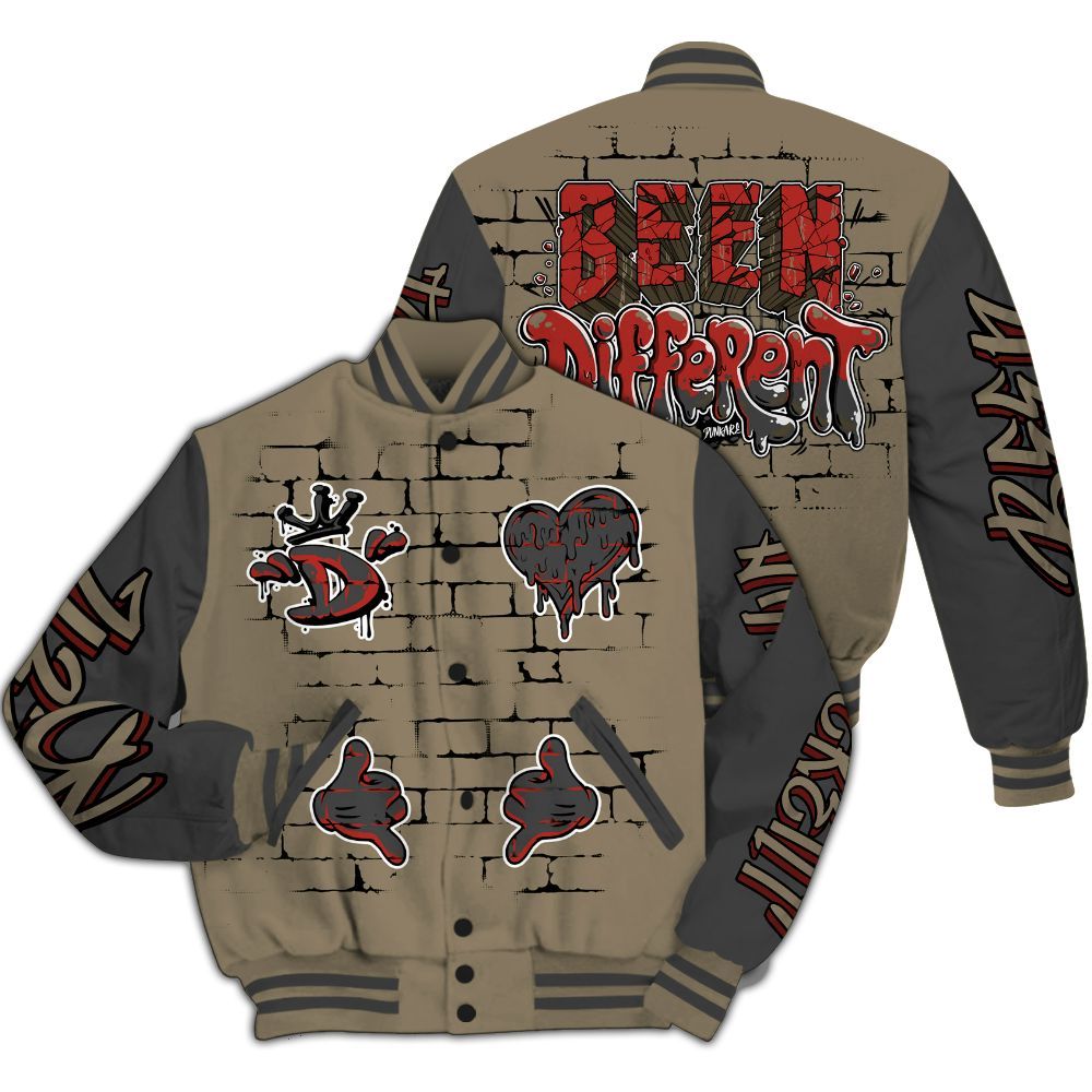 Varsity Jacket To Match Olive 9s - Been Different Grunge Graffiti All Over Print