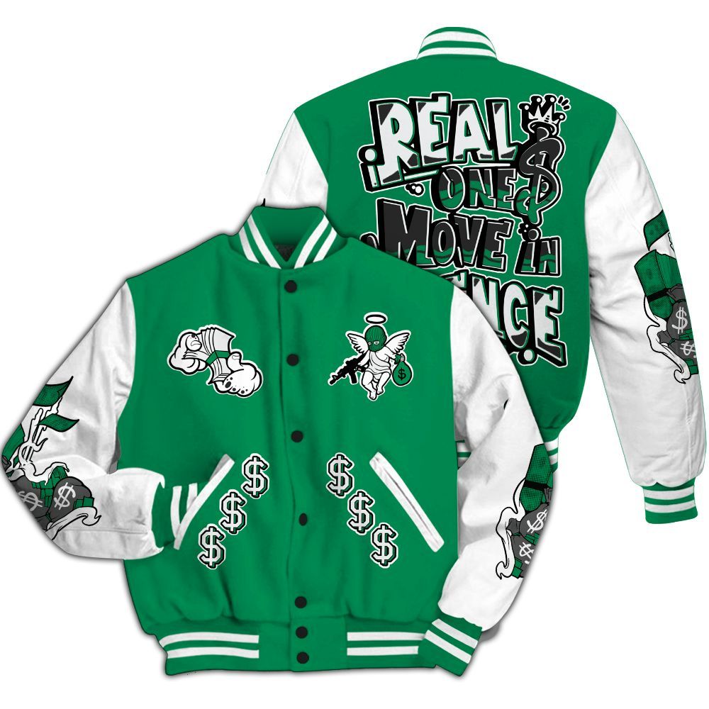 Varsity Jacket To Match Mid Lucky Green 1s - Ones Move In Silence Graphic All Over Print
