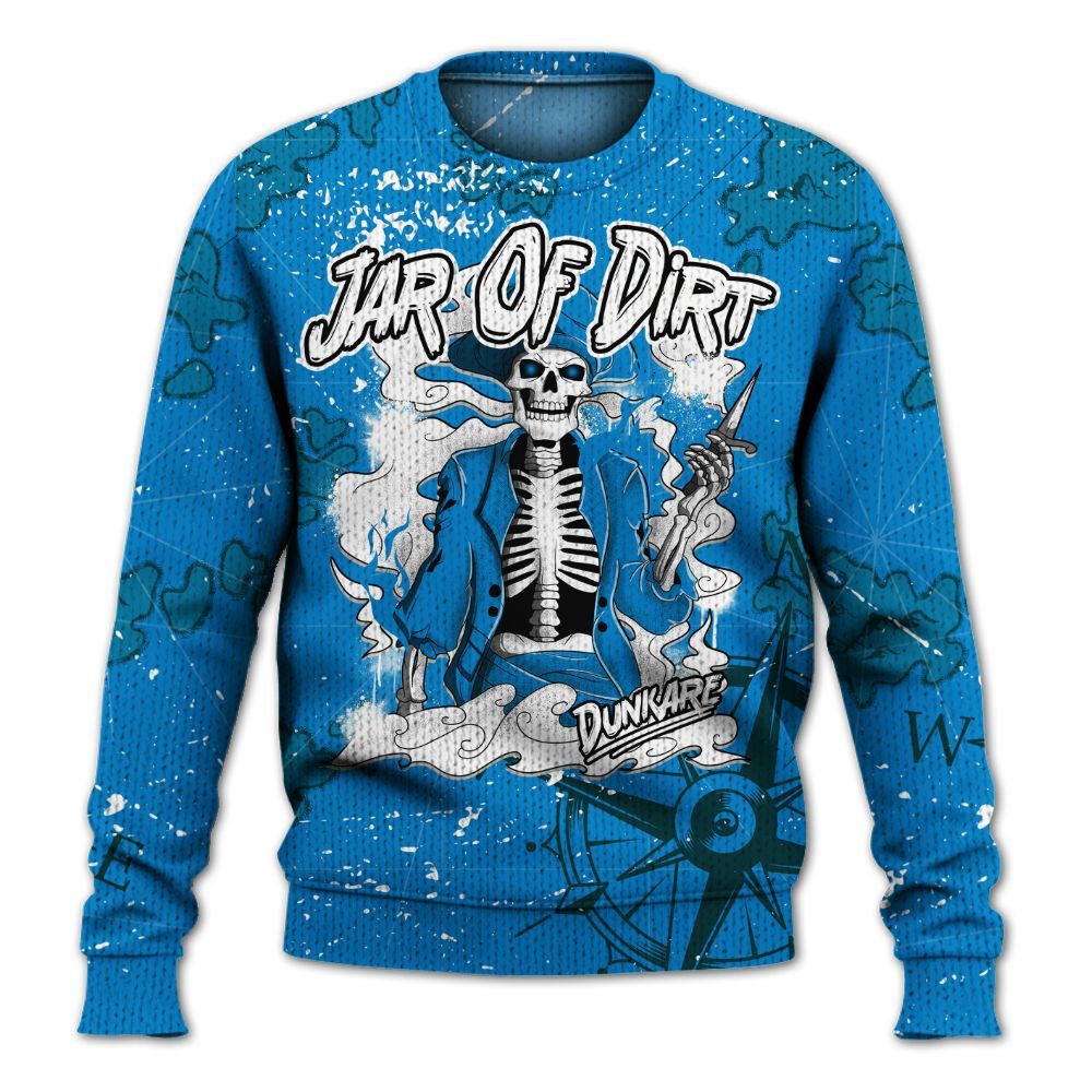 Knitted Sweater To Match Industrial Blue 4s - Skeleton Jar Of Dirt Retro Military Blue 4s Outfit