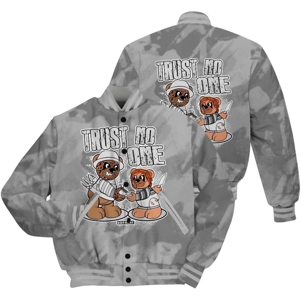 Varsity Jacket To Match Black Wolf Grey 12s Shirt - Trust No One Bear Abstract Halftone All Over Print