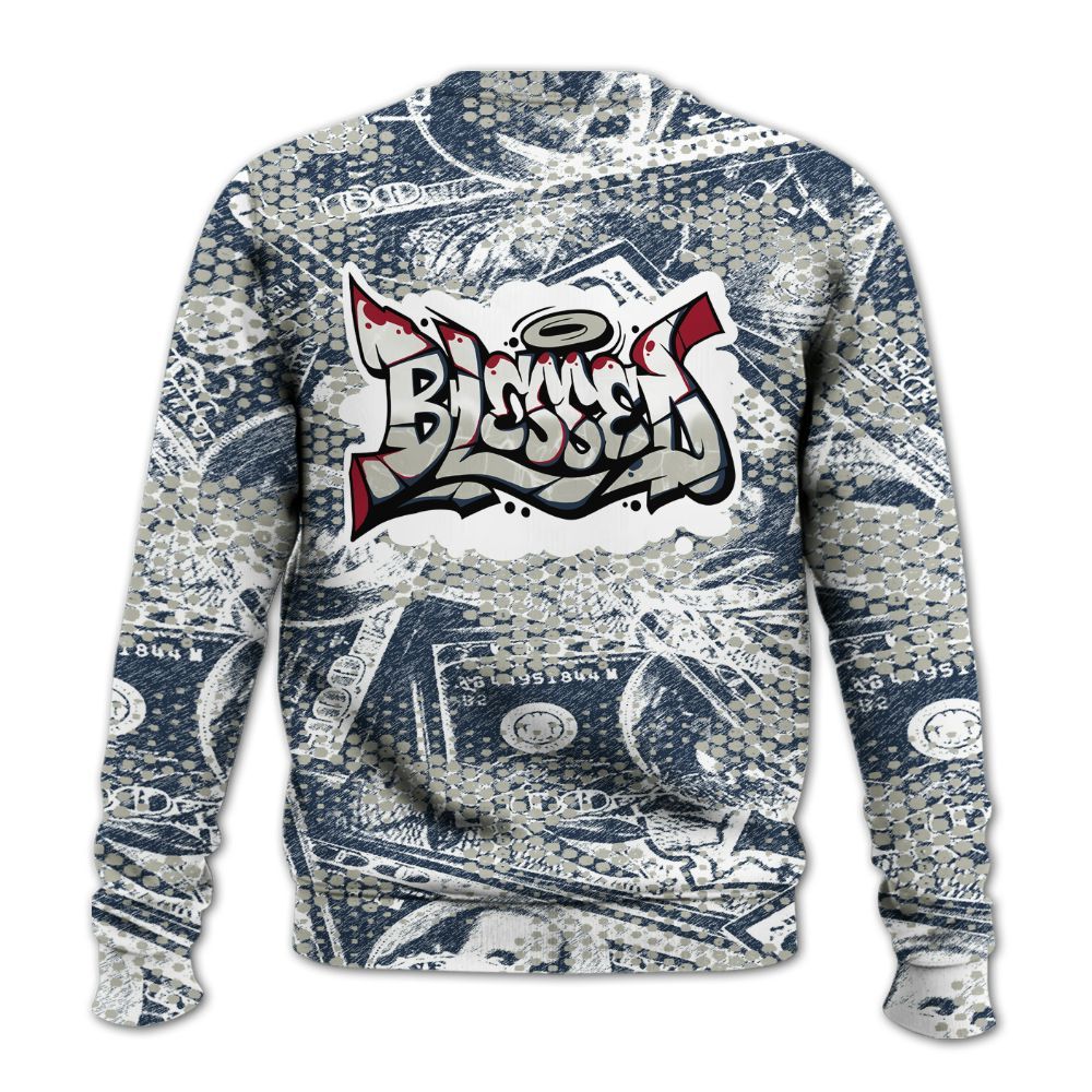 Sweatshirt To Match Navy Blue 2024 6s - Blessing Graphic Banknotes All Over Print