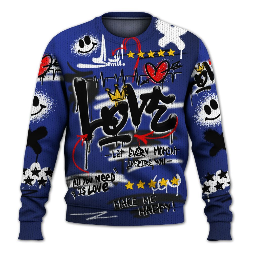 Knitted Sweater To Match Air Max Plus Black Racer Blue - Happy Love Beats Graffiti Streetwear