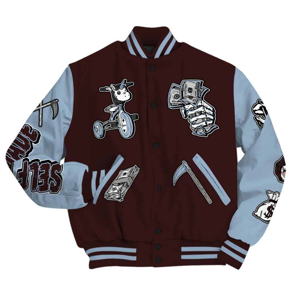 Varsity Jacket To Match Burgundy 5s - Self Make Skeleton All Over Print