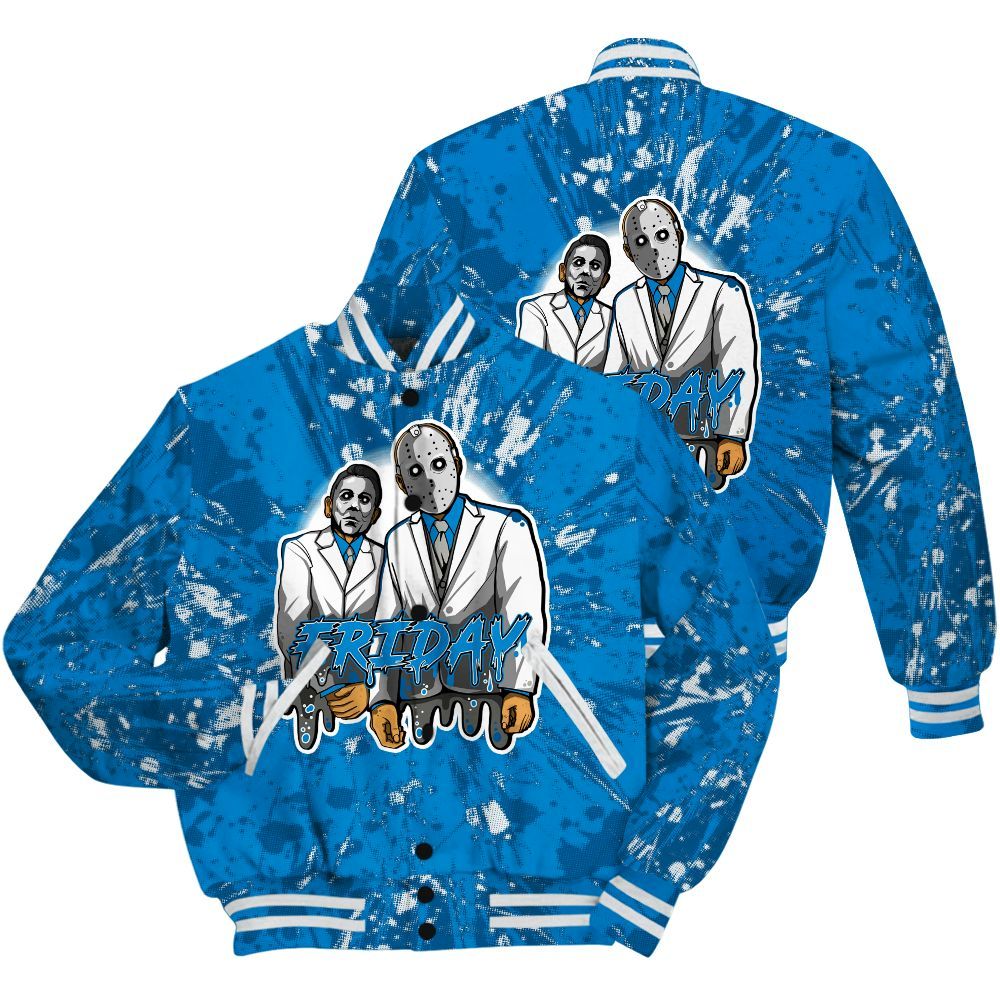 Varsity Jacket To Match Military Blue 4s Shirt - Friday Halloween Graphic Luxury All Over Print