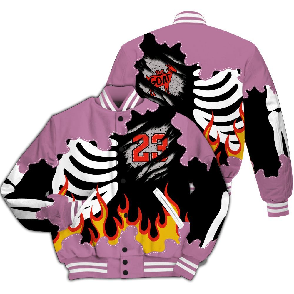 Varsity Jacket To Match Neutral Grey Black White Orchid 4s - Burning Skeleton 23 G.O.A.T All Over Print