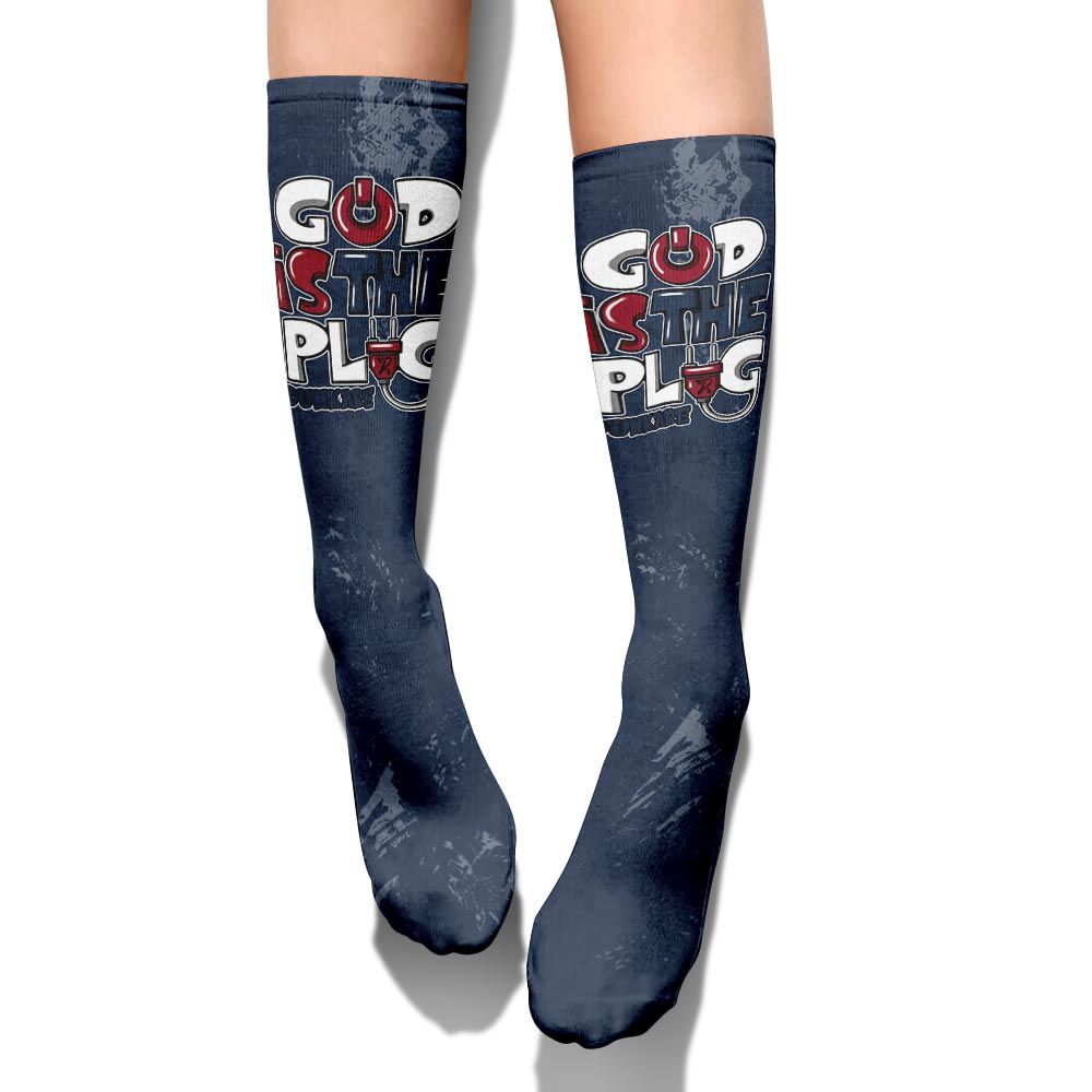 Sock To Match White Midnight Navy 6s - God Is The Power Cord Circle Splash