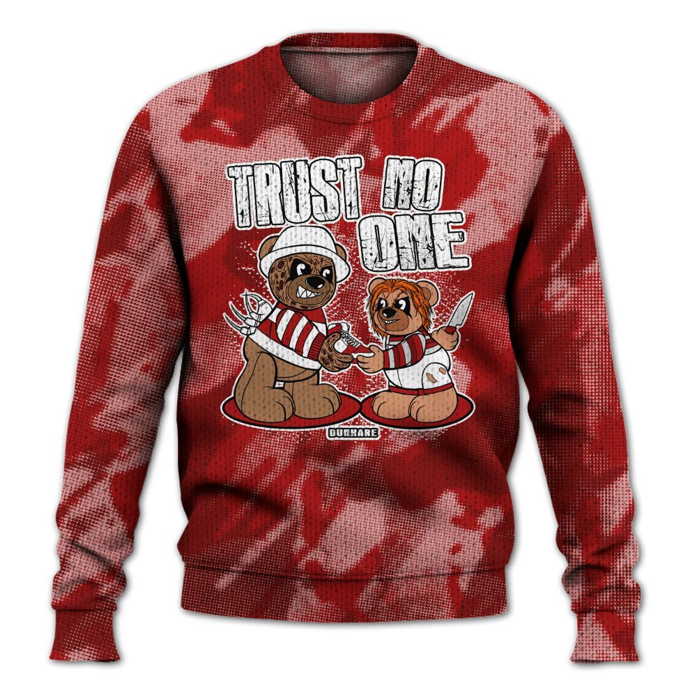 Knitted Sweater To Match Red Taxi 12s - Trust No One Bear Abstract Halftone