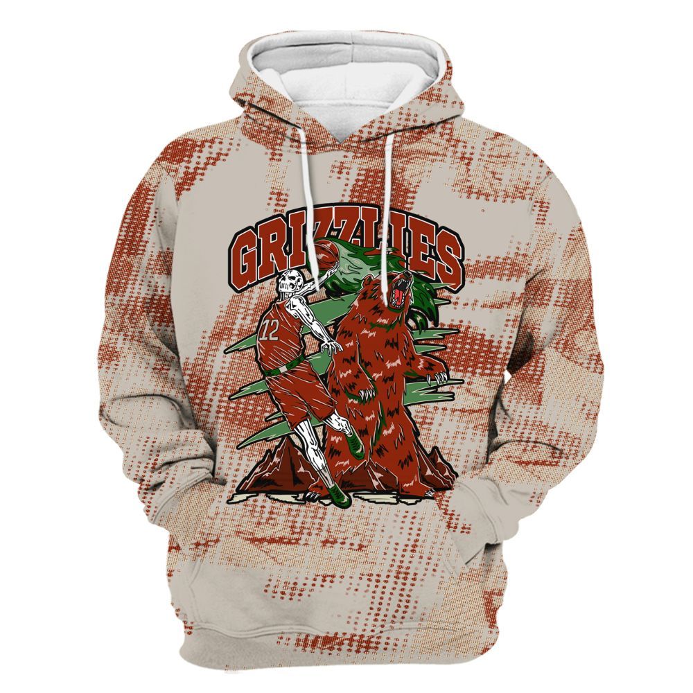 Hoodie To Match El Grito 5s - Grizzly Bear Skeleton Brown Sugar All Over Print