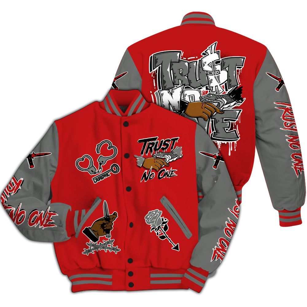 Varsity Jacket To Match Bred Reimagined 4s - Trust No One Dripping All Over Print