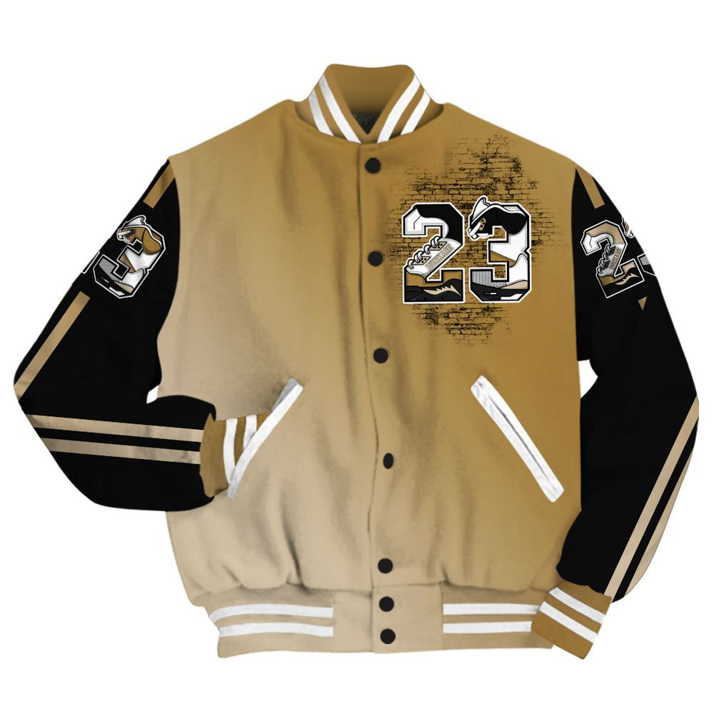 Varsity Jacket To Match Max 96 Low Black White Gold - Custom Name Number 23 5s All Over Print