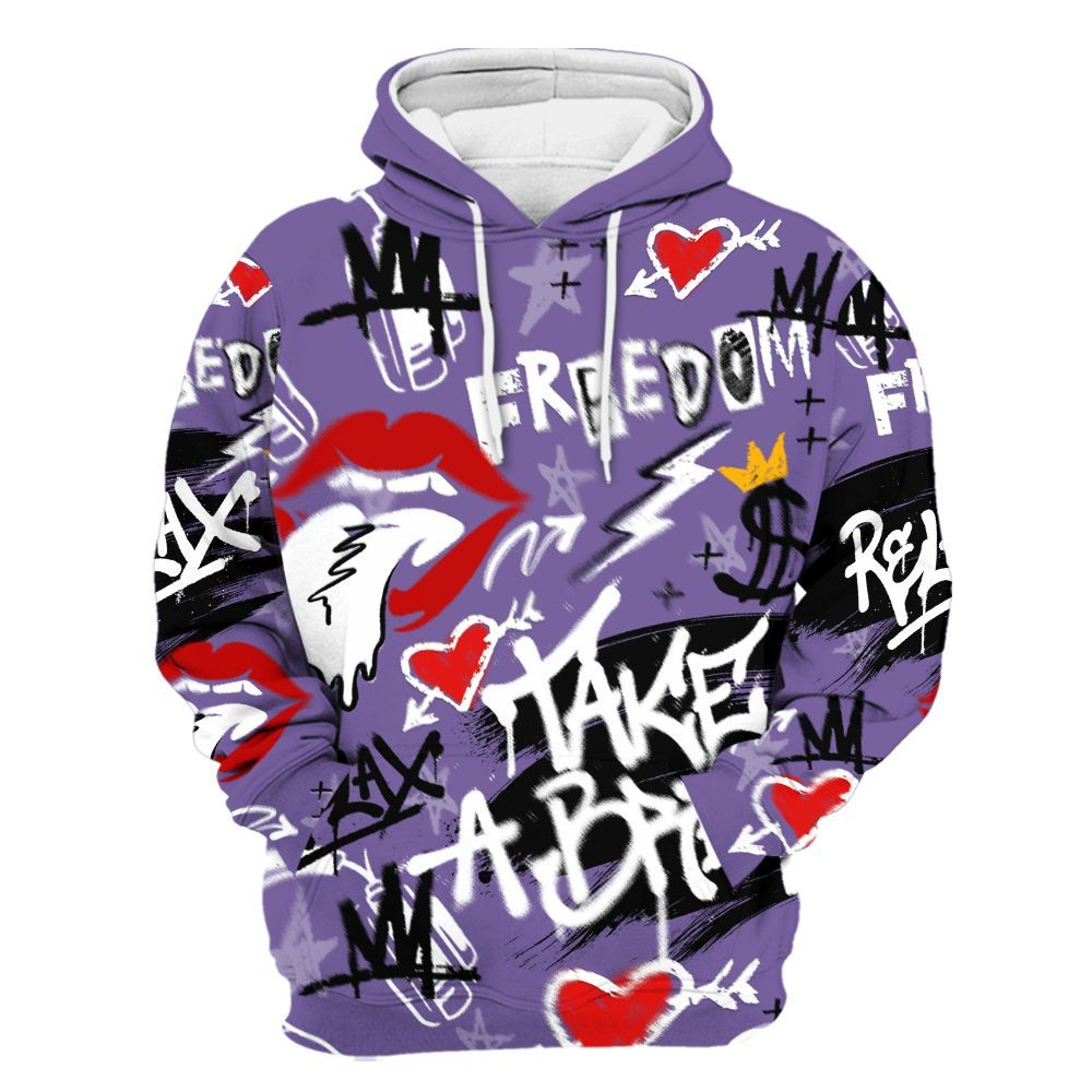 Hoodie To Match Dunk Low Black Raspberry - Take Break Freedom Graffiti Streetwear All Over Print