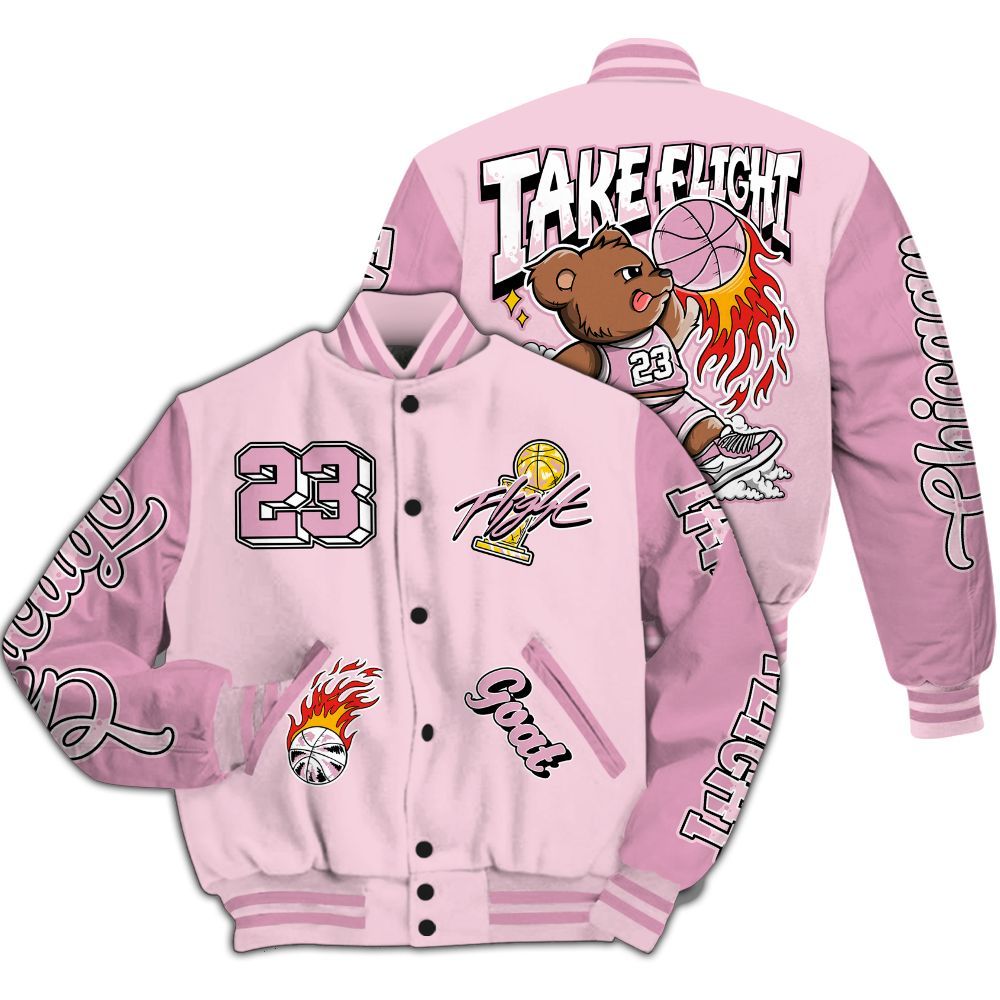 Varsity Jacket To Match Orchid 4s - Number 23 Basketball Bear All Over Print