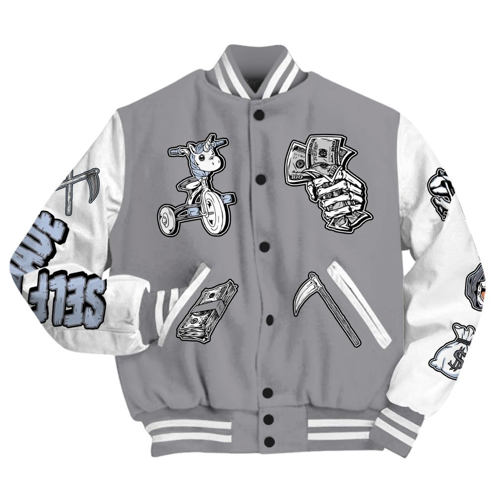 Varsity Jacket To Match Low Cement Grey 11s - Self Make Skeleton All Over Print