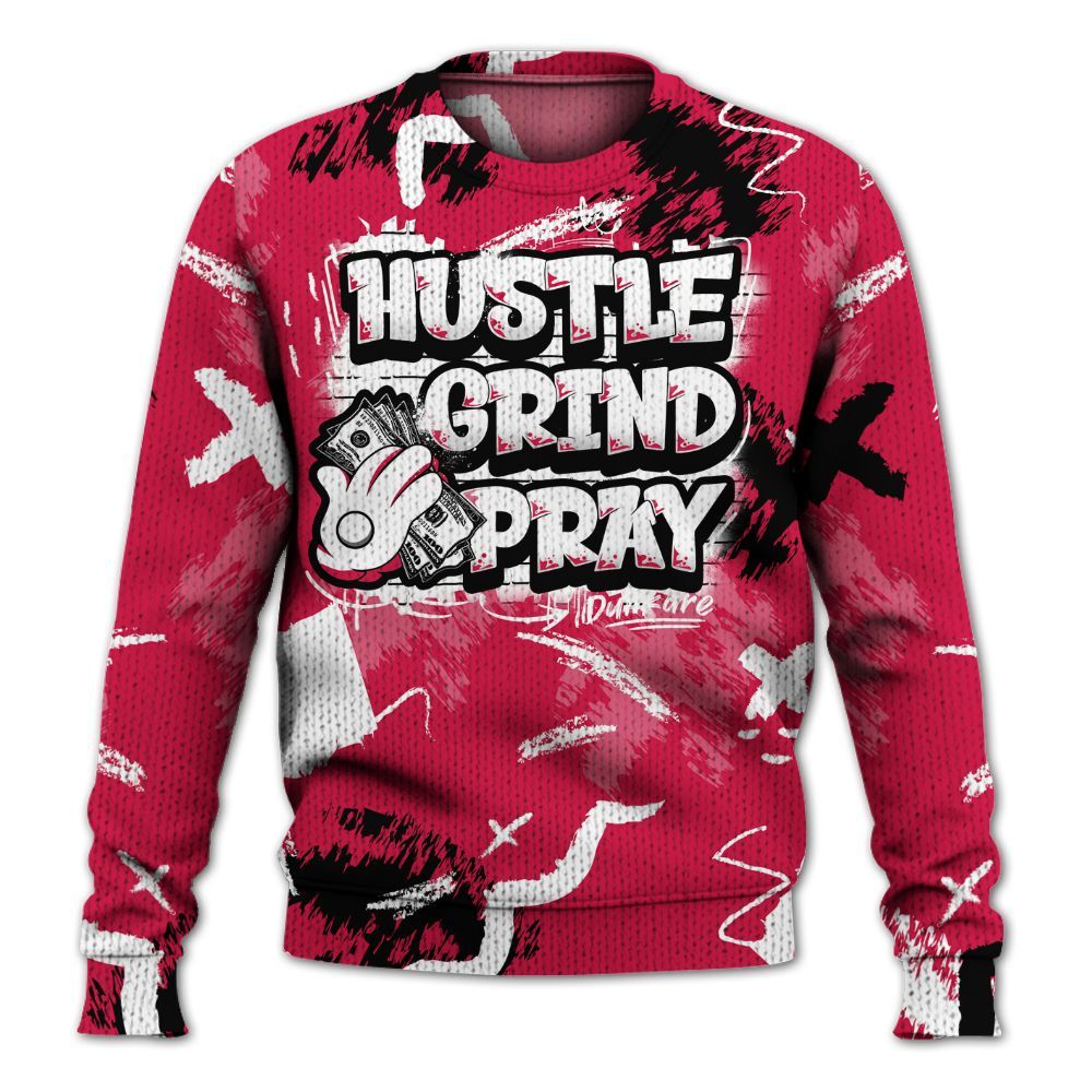 Knitted Sweater To Match Black Toe 14s - Hustle Grind Pray Graphic Street Style