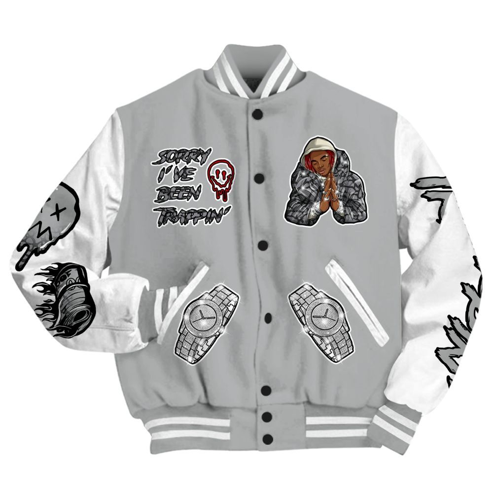 Varsity Jacket To Match Cement Grey 3s - Trappin' Unique All Over Print