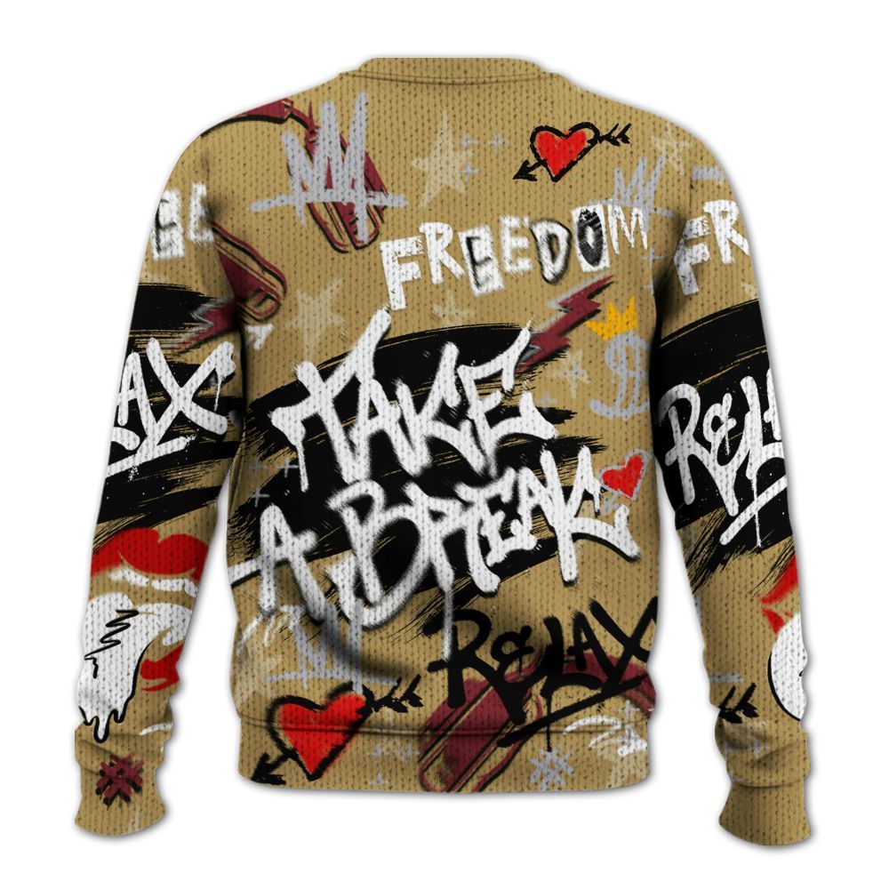 Knitted Sweater To Match Kobe 4 Gold Medal - Take Break Freedom Graffiti Streetwear