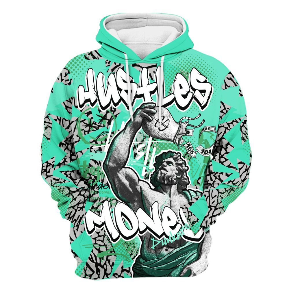 Hoodie To Match Black Green Glow 3s - Huslte Money Retro Green Glow 3s Outfit All Over Print