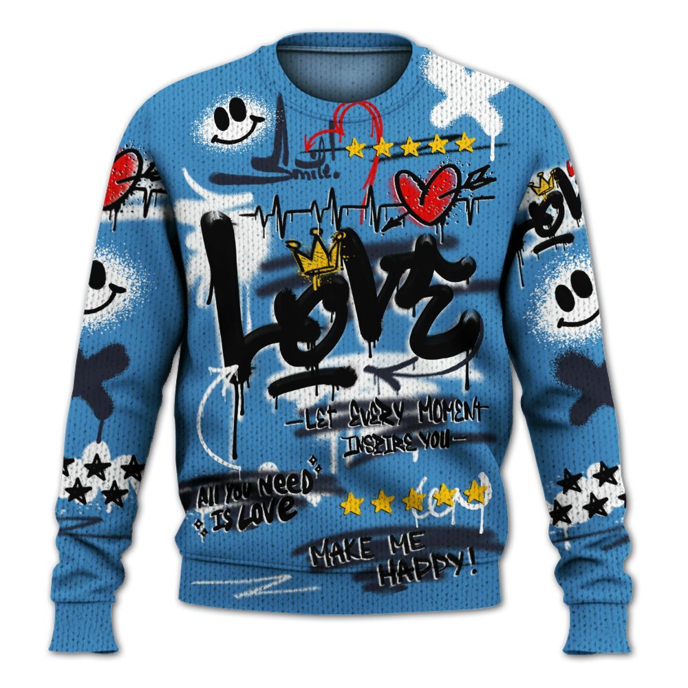 Knitted Sweater To Match Low OG Obsidian 1s - Happy Love Beats Graffiti Streetwear