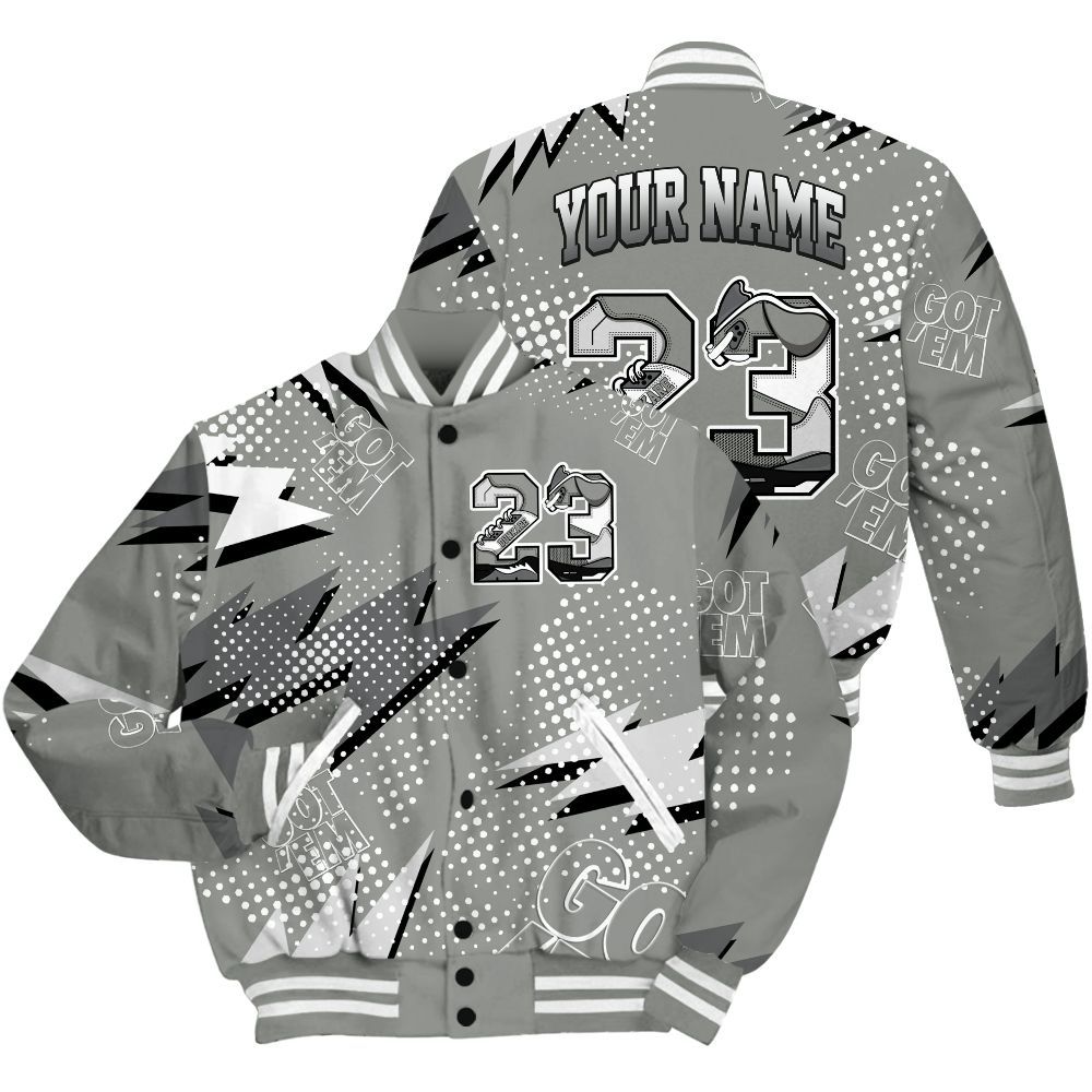 Varsity Jacket To Match Paris Cement Grey 4s Shirt, Custom Name Number 23 5s All Over Print